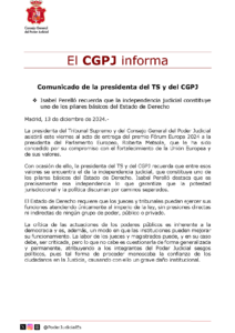 comunicado de la presidenta del TS y CGPJ 13 12 2024